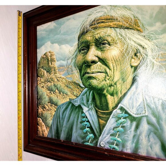 Vintage Alfredo Rodriguez Framed Print Art Of A Native American Man In Desert - Picture 3 of 11